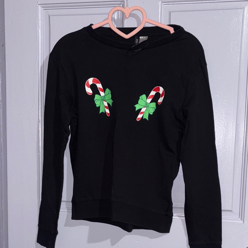 Divided Black Christmas Candy Cane Long Sleeve
